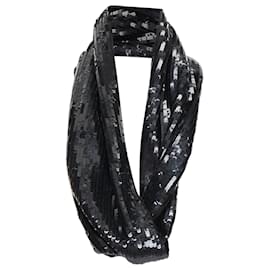 Autre Marque-Monse Silk Sequinned Wrap Around Infinity Circle Scarf-Black
