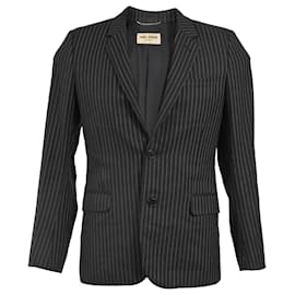 Saint Laurent- Saint Laurent Pinstripe Single-Breasted Blazer with Pockets in Black Wool-Black