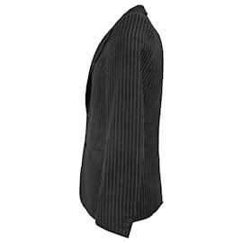 Saint Laurent- Saint Laurent Pinstripe Single-Breasted Blazer with Pockets in Black Wool-Black
