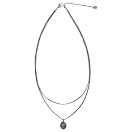 Alexander Mcqueen- Alexander Mcqueen Double Layer Chain Necklace With Skull Medallion in Silver Brass-Silvery,Metallic