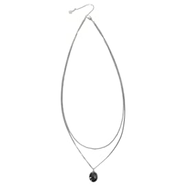 Alexander Mcqueen- Alexander Mcqueen Double Layer Chain Necklace With Skull Medallion in Silver Brass-Silvery,Metallic