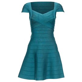 Vestido bandage com mangas curtas e decote coração Herve Leger Verde