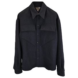 Bottega Veneta Button-Down mit Taschen Overshirt aus schwarzer Wolle Schwarz
