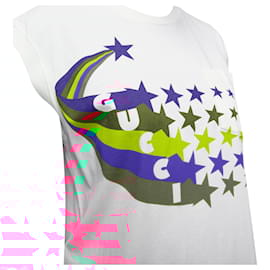 Gucci-Gucci Cotton Rainbow Stars GG Print Cap Sleeve Tank Top-White,Cream