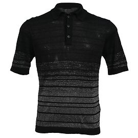 Polo in lino nero e argento con righe metalliche a maniche corte Saint Laurent Nero