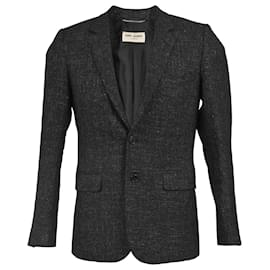 Saint Laurent- Saint Laurent Single-Breasted Blazer with Pockets in Black Tweed Wool-Black