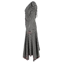 Ulla Johnson-Ulla Johnson Isobel Asymmetric Ruched Gingham Maxi Dress In Black Cotton-Other