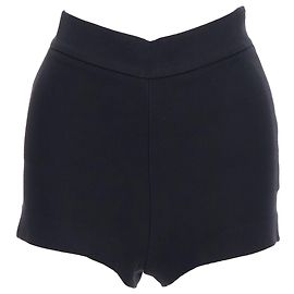 Shorts de cintura alta em crepe de lã e seda Christian Dior com pregas. Preto