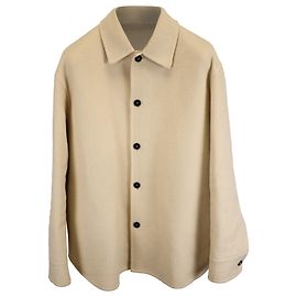 Jil Sander Oversized Button-Down Flannel Overshirt in Cream Wool White Cream