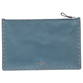 Valentino Garavani Rockstud Clutch Bag in Blue Leather Blue