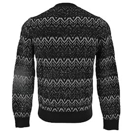 Saint Laurent- Saint Laurent Zigzag Print Crewneck Sweater in Black and White Wool-Black