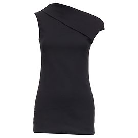 Helmut Lang Asymmetric Scuba Wool Off Shoulder Mini Dress Black