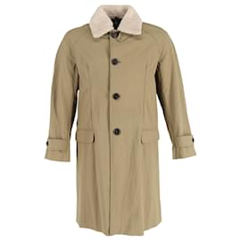Alexander Mcqueen-Alexander McQueen Single-Breasted Shearling Trench Coat in Brown Cotton-Brown