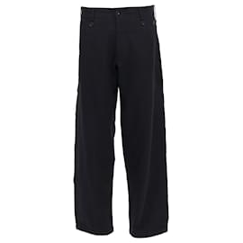 Yohji Yamamoto-Yohji Yamamoto Wool Blend Button Embellished Raw Edge Pants-Black