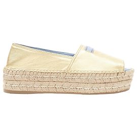 Espadrilles in juta con piattaforma e logo in pelle metallica Prada D'oro Metallico