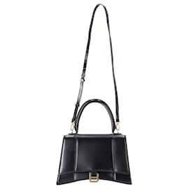 Balenciaga-Balenciaga Hourglass Small Top Handle Bag in Black Leather-Black
