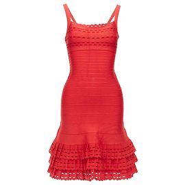 Vestido ajustado em camadas com babados e recortes Herve Leger Vermelho