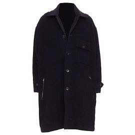 Yohji Yamamoto Wool Hooded Pocketed Cocoon Coat Black