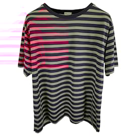 Saint Laurent- Saint Laurent Striped Crewneck T-Shirt in Multicolor Cotton-Multiple colors