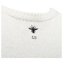Dior-Christian Dior Cashmere Black Striped CD Bee Cropped Top-White,Cream