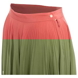 Fendi-Fendi Vintage Silk Colorblock Pleated Midi Skirt-Pink