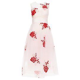 Simone Rocha Runway Rose Floral Embroidery Tulle Dress Red