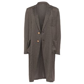 Dries Van Noten Ethnic Geometric Print Viscose Silk Robe Coat Brown