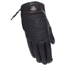 Versace-Versace Honeycomb Quilted Leather Silver Medusa Logo Gloves-Black