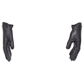 Versace-Versace Honeycomb Quilted Leather Silver Medusa Logo Gloves-Black