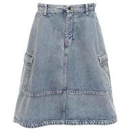 Balenciaga-Balenciaga Demna Cargo Kick Denim Low Waist Logo Midi Skirt-Blue