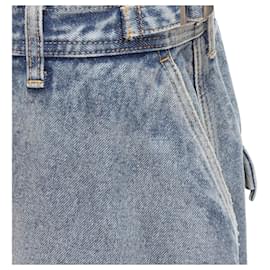 Balenciaga-Balenciaga Demna Cargo Kick Denim Low Waist Logo Midi Skirt-Blue