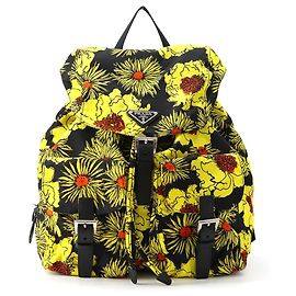 Prada Saffiano Nylon Backpack Black Yellow
