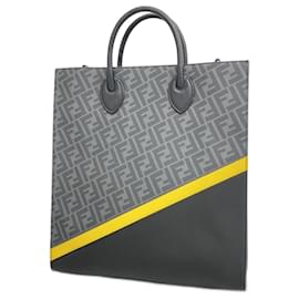 Fendi-Fendi Tote Bag Zucca in Black, Grey, and Yellow-Brown,Black,Yellow