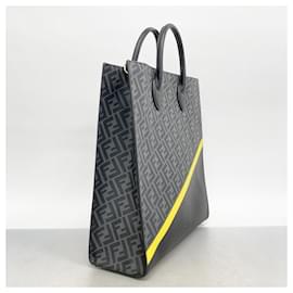 Fendi-Fendi Tote Bag Zucca in Black, Grey, and Yellow-Brown,Black,Yellow