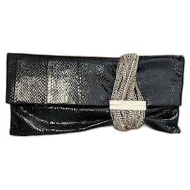 Jimmy Choo black shiny python leather clutch Black