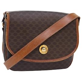 Céline-CELINE Macadam Canvas Shoulder Bag PVC Leather Brown Gold Auth ep5894-Brown,Golden