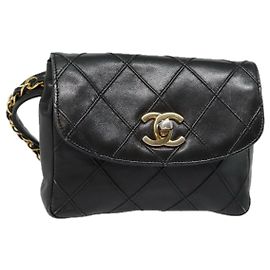 CHANEL Bicolore Chain Waist bag Leather Black Gold CC Auth bs18454 Black Golden