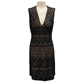 Vestido de renda sem mangas preto / bege de Elie Saab Preto