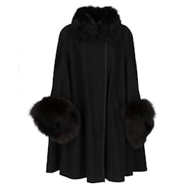Autre Marque-A.N.G.E.L.O. Vintage Cult Black Wool and Fox Coat-Black