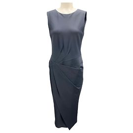 Robe fourreau sans manches froncée gris ardoise Donna Karan New York Gris