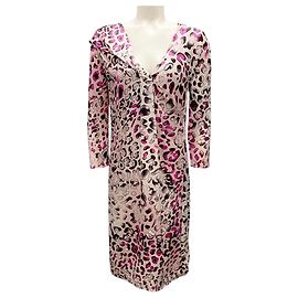 Salvatore Ferragamo Pink Multi Printed Long Sleeved Silk Dress Pink