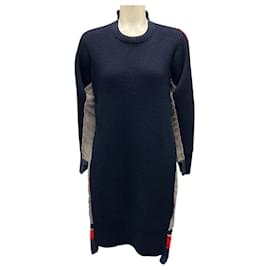 Sacai-Sacai Navy Blue / White / Red Wool Knit Dress-Navy blue