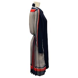 Sacai-Sacai Navy Blue / White / Red Wool Knit Dress-Navy blue