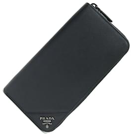 Prada-Prada Round Long Wallet in Black Leather-Black