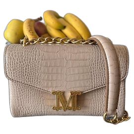 Max Mara Bolsa de Ombro Rosa Croco Couro Rosa