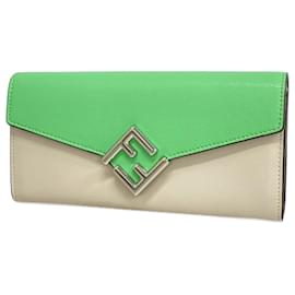 Fendi-Fendi Long Wallet in Beige and Green-Beige,Green