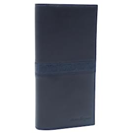 Salvatore Ferragamo-Salvatore Ferragamo Men's Bi-fold Long Wallet-Black,Navy blue