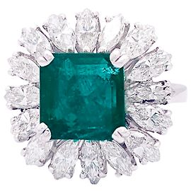 inconnue White gold ring, diamonds, emerald. Other
