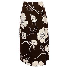 Saia envolvente de crepe de twill estampada Daisy chocolate profundo Tory Burch Marrom