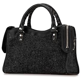 Balenciaga-Black Balenciaga Mini Shearling Motocross Classic City Satchel-Black